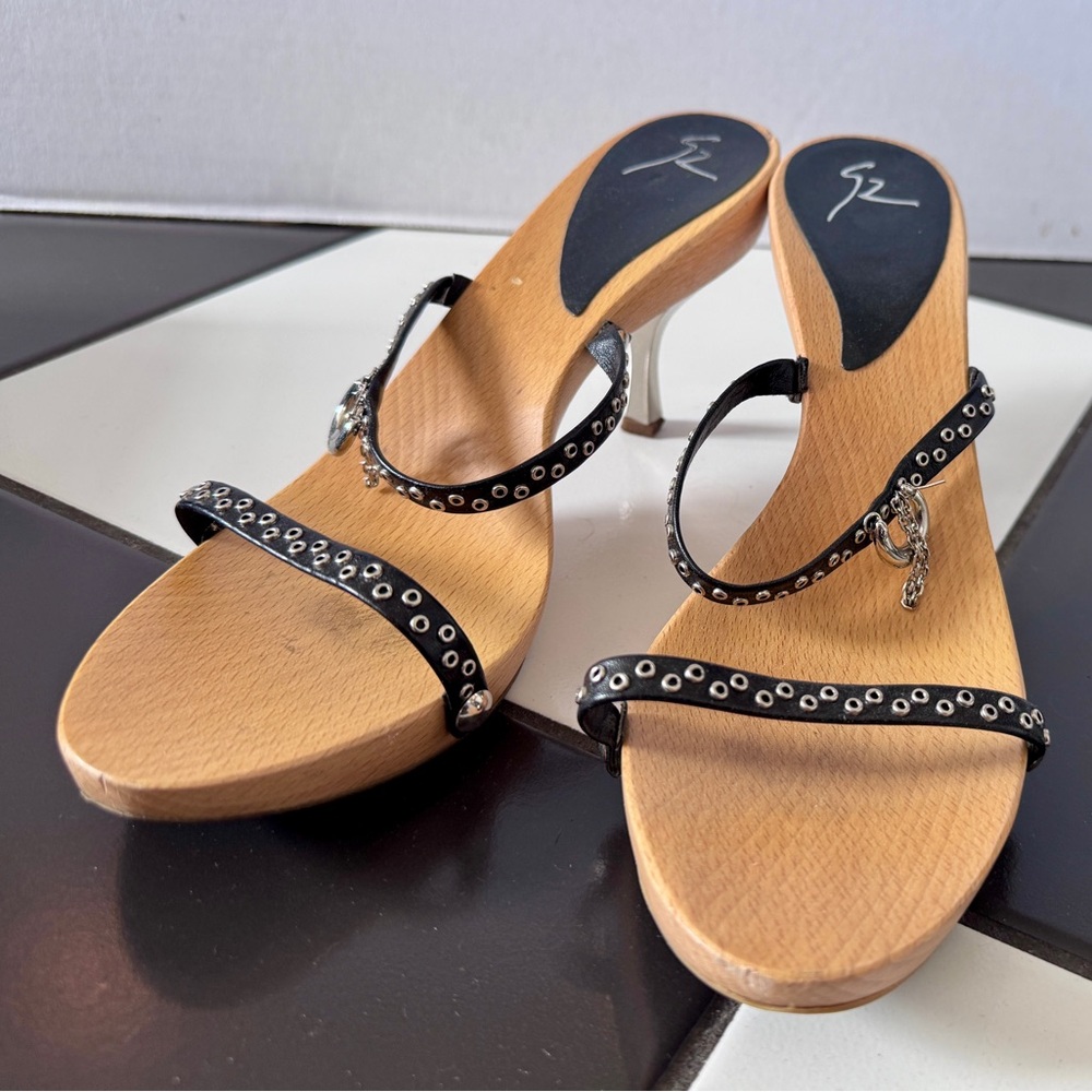 Giuseppe Zanotti leather mini grommet slides mirrored heels size 39